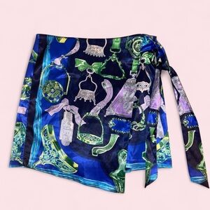 Blue & Green Printed Silk Skirt